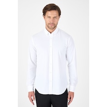 İmza Beyaz Uzun Kol Düğmeli Yaka Cepsiz Performans Ürün Slim Fit Gömlek 1004250270 Beyaz