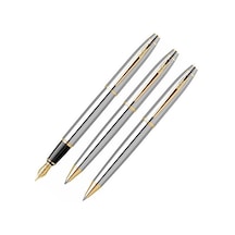 Scrikss Marka Gold Krom 3 Lü Kalem Seti Lüks Deri Kutuda Ömür B