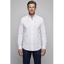 Bisse Beyaz Regular Fit Cepsiz Uzun Paşa Yaka Gömlek Gmktn261086 01