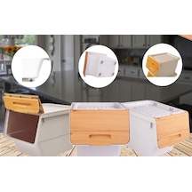 Motek Patateslik Soğanlık Sepeti Oyuncak Kutusu Tekerlekli Organızer Çok Amaçlı Kutu 1x12lt-bambu+krem