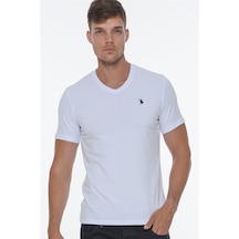 T8568 Dewberry V Yaka Erkek T-shırt-beyaz Beyaz