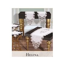 Salon Takımı 5 Parça Keten Dantelli Masa Örtüsü Runner Seti Çeyizlik Helena Model Krem Bzckh606 Çok Renkli