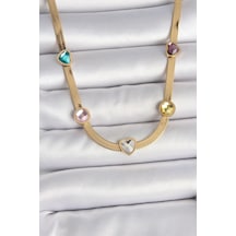 316l Çelik Gold Renk İtalyan Zincir Renkli Zirkon Taşlı Figür Kadın Kolye - Özel Seri Bzsurn010288 altın