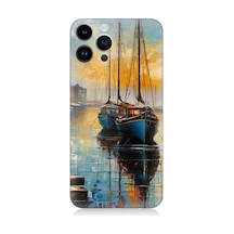 Apple Uyumlu iPhone 14 Pro Limanda Günbatımı Huzuru Desenli Silikon Kılıf Çok Renkli
