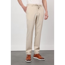 İmza Krem Yan Cep Kendinden Desenli Gofreli Jogger Slim Fit Esnek Pantolon 1003260177