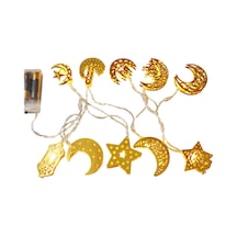 Monyee Ramazan Bayramı Dekoratif Işık Zinciri 1.6m 10 Led Isı Beyazı Sabit Aydınlatma Demir Çelik Yıldız Ay Kalesi Pil Dahil Değil Diğer