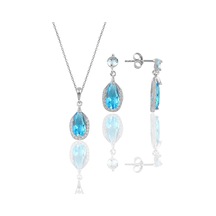 Gümüş Rodyumlu Akuamarin Taşlı Damla Modeli Kolye Ve Küpe İkili Set