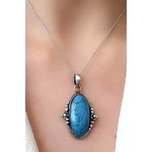 Turkuaz Taşlı Gümüş Kolye (476836689)