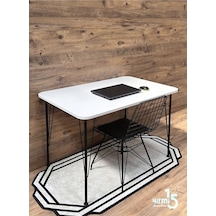 Yirmi15 Siyah Metal Ayaklı 60x120 Cm Tek Masa Parlak Beyaz Mutfak - Balkon - Çalışma Masası Beyaz