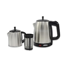 Stm-5845 Çelik Elektrikli Çay Makinesi Inox Çaycı 2-in-1 Demlik Su Isıtıcı 1600w Otomatik Kapama