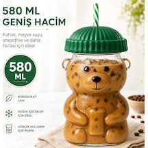Sogud Cam Bardak - 580 Ml Pipetli Soğuk İçecek Bardağı - Borosilikat Cam Kupa - Ayıcıklı Figürlü Barista Kahve Bardağı - Smoothie Limonata Ice Tea Kokteyl Ve Meyve Suyu İçin Yazlık Sunum Asorti Renk Açık Ahşap