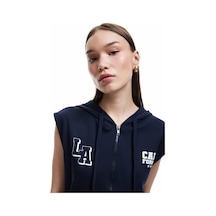 Koton Fermuarlı Arkası Baskılı Cep Detaylı Kapüşonlu Kolsuz Sweatshirt Lacivert 5sal30282ık Lacivert