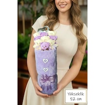 Kadınlar Gününe Özel: Deluxe Mor-beyaz Peluş Ayıcık Kalp Balonlu Peluş Vazo Tasarımlı Ayıcık Buketi