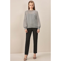 Uzun Kollu Siyah Simli Bluz Siyah