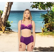 Shopiolog Kadın Lazer Kesimli Sütyen Kaplı Bikini Mor