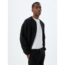 Koton Oversize Hırka Fermuarlı Basic Dikiş Detaylı Şardonlu Pamuk Karışımlı Siyah 5wam70162mk Siyah
