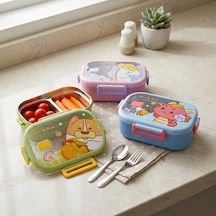 Paslanmaz Çelik 2 Bölmeli Kilitli Yemek Kabı, 850 Ml Renkli Desenli Lunch Box, Çelik İç Hazneli Saklama Ve Taşıma Kabı Çok Renkli