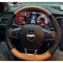 Dikişli Direksiyon Kılıfı Taba / Siyah Deri Bej Dikiş Reno Megane 4-clio Bu Direksiyonlara Renkli