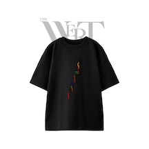 Thewert Insan Zinciri Tasarım Baskılı Ünisex Siyah Oversize T-shirt