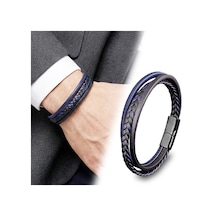 Premium Lacivert Siyah Deri Erkek Bileklik Titanyum Çelik Manyetik Kilitli 31833b14d1 - 21 Cm Siyah - Lacivert