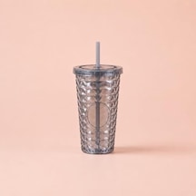 Pipetli Mika Bardak 500 Ml, Kapaklı Ve Pipetli İçecek Bardağı, Soğuk Kahve Meşrubat Smoothie Ve Günlük Kullanım İçin Pratik Plastik Bardak Siyah Açık Beyaz