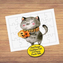 Bal Kabaklı Kedi 24 Parça Çocuklara Özel Yapboz Tablo-7906403