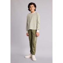 Defacto Regular Fıt Slogan Baskılı Sweatshirt Kumaşı Pantolon Erkek Çocuk G8379a826spkh202 Haki-kh202