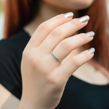 Kadın Firuze Yarımtur Altın Yüzük