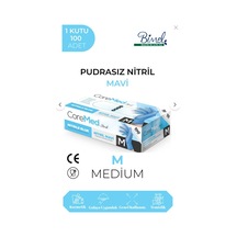 Coremed Nitril Mavi Pudrasız Muayene Eldiveni M - 1 Paket 100 Lü
