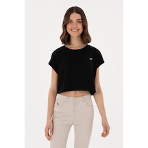 U.S. Polo Assn. Kadın Siyah Crop Bisiklet Yaka Tişört 50305682-VR046