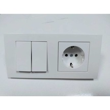 Komütatör + Topraklı Priz Mekanizma + 2li Çerçeve