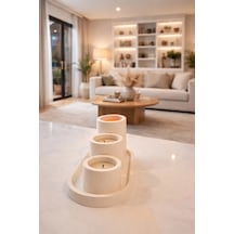 Minimal 3lü Dekoratif Mum Seti Tepsi Ve 3 Adet Tealight Mum Dahildir Beyaz - 822473963 Beyaz