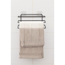 Yapışkanlı 3 Katlı Havlu Asıcı Raf Banyo Düzenleyici Metal Havlu Tutacağı Organizer Havluluk Rafı Siyah