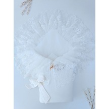 Dantelli Bebek Battaniyesi %100 Pamuklu Doğal Organik Uyku Kundağı Hediyelik Yenidoğan Mevlütlük Knd45516 Ekru