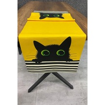 Siyah Kedi Desenli Runner 40x140 Cm Renkli