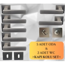 Lusso Inox 5 Adet Oda 2 Adet Wc Kare Rozetli Kapı Kolu Set - Lusso Inox 5+2