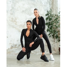 Lismina Siyah Uzun Kollu Spor Tayt Tulum