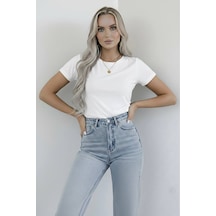Hashtag Kadın Bisiklet Yaka Kısa Kollu Body Basic Tişört Viskon Kumaş Beyaz Hashtag Kadın Bisiklet Yaka Kısa Kollu Body Basic Tişört Viskon Kumaş Beyaz