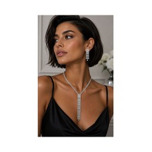 Kristal Taşlı Su Yolu Y Kolye Ve Sallantılı Küpe Seti Gümüş Renk Abiye Takı Seti Gümüş - 893648822 Gümüş