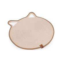 Gobypet Jüt Kulaklı Yuvarlak Kedi Köpek Mama Yatak Önü Paspası Hasır Kedi Matı 40 x 40 CM