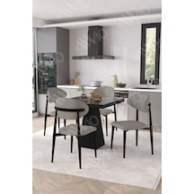 Avvio Marven Siyah Polo Metal Sandalye 90x90 Kare Yemek Masası Mutfak Masası Masa Sandalye Takımı Siyah Mermer
