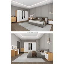 Asra Trend Yatak Odası Takımı 5 Parça %100 Mdf Gardırop Şifonyer Makyaj Masası Komodin Ytk01 Beyaz - Karına
