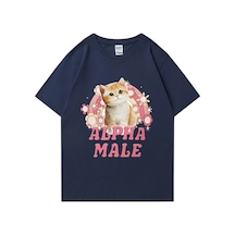 Flood Of Style Alfa Erkek Sevimli Yavru Gökkuşağı Grafik T Shirt Erkek Kadın Komik Kedi Günlük Tişört Moda P Lacivert