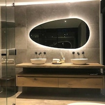 60x110 Cm Modern Oval Led Banyo Aynası Dokunmatik Dim Edilebilir, 6500k Beyaz Işık Beyaz