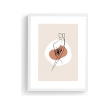 Beyaz Ahşap Çerçeveli Minimalist Çizim Tablo - Soyut Huhu1270