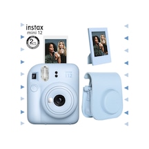Fujifilm Instax Mini 12 Fotoğraf Makinesi + Çerçeve + Deri Kılıf Seti Mavi