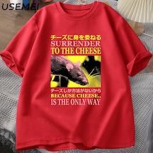 Peynir Teslim Komik Meme T-shirt Adam Giysileri Japon Sıçan Grafik T Shirt Erkek Kadın Rahat Trz-1321 Kırmızı