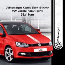 Volkswagen İçin Uyumlu Aksesuar Oto Kaput Şerit Sticker Vw Logolu Beyaz 58 11 Cm