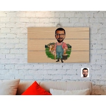 Kişiye Özel Çiftçi Karikatürlü Otantik Ahşap Palet Tablo