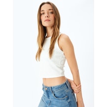 Koton Taş Detaylı Halter Yaka Kolsuz Scuba Kumaş Crop Bluz Beyaz 5wak60038fk Beyaz